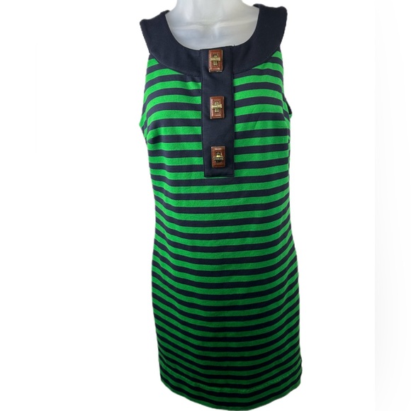 Michael - Michael Kors Striped Navy/Green Stretch Dress Sleeveless/SIZE- XS - Picture 10 of 11